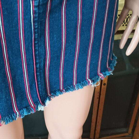 American Eagle Striped Mini Skirt 6 Red White Blue Super Stretch Denim Cut Off - Picture 4 of 12